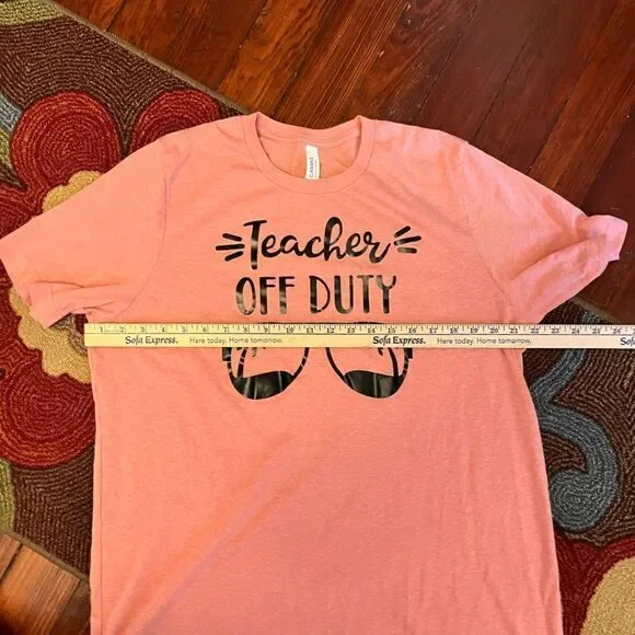NEW Canvas "Teacher Off Duty" XL T-Shirt ShortโSleeved Black & PinkโNEW - Picture 7 of 10